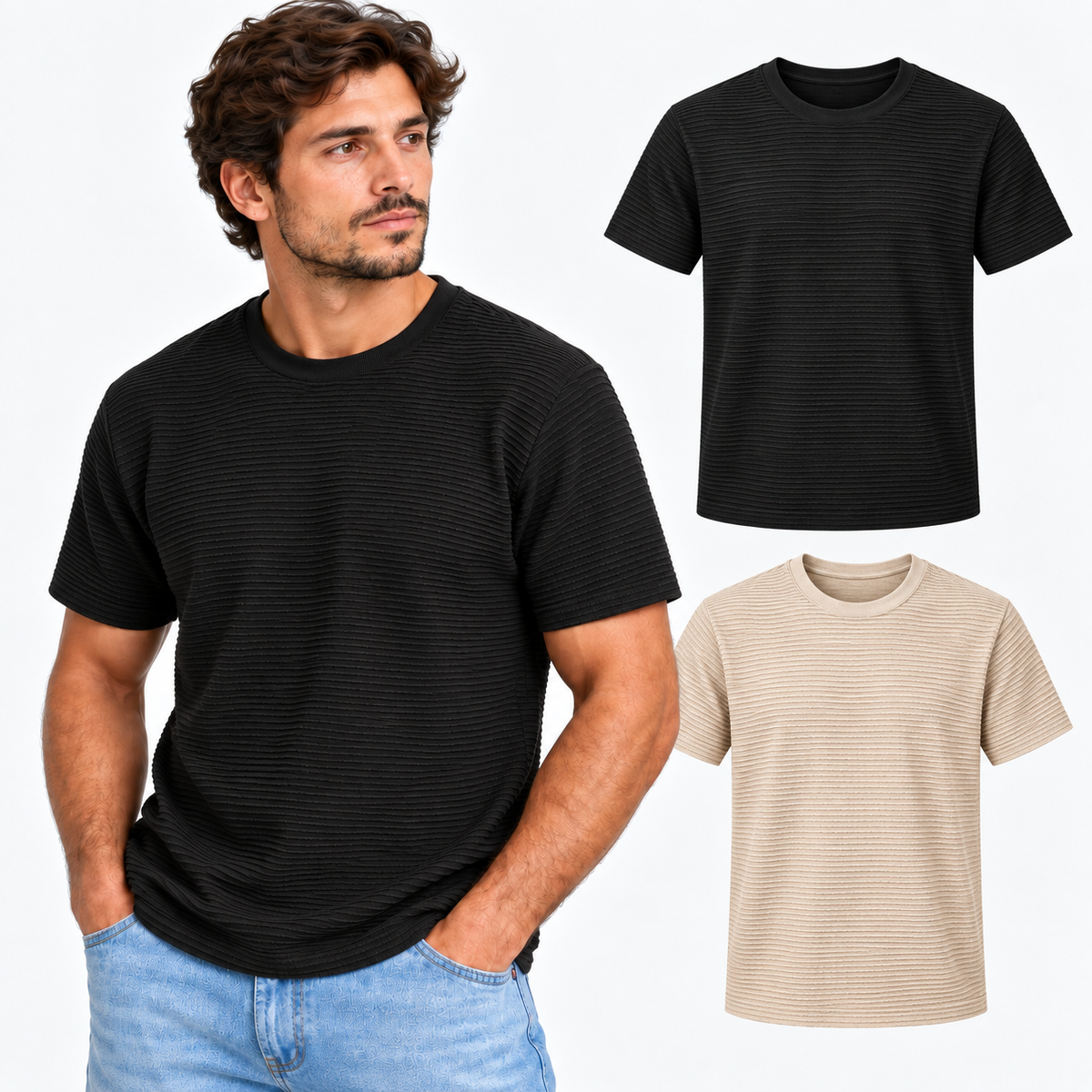 Kit 2 Camisetas Masculinas Texturizadas