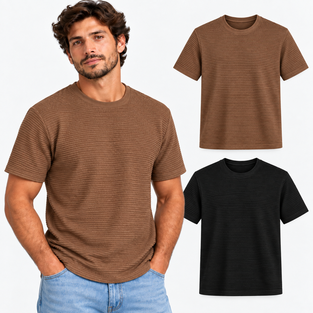 Kit 2 Camisetas Masculinas Texturizadas