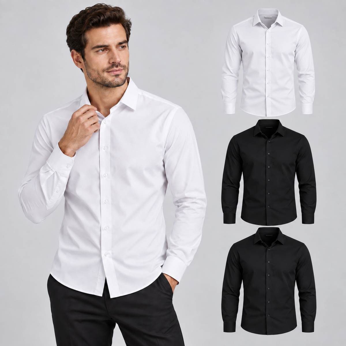 Kit 4 Camisas Sociais Masculinas Manga Longa Premium