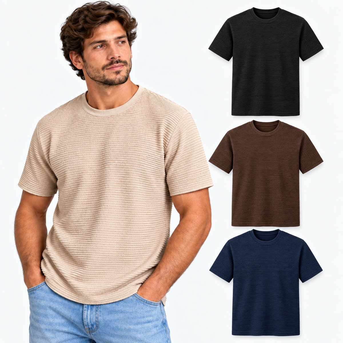 Kit 4 Camisetas Masculinas Texturizadas