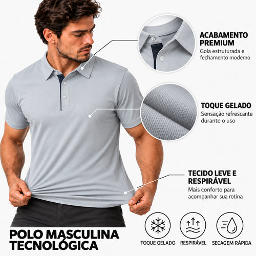 Camisa Polo Masculina em Tecido Tecnológico